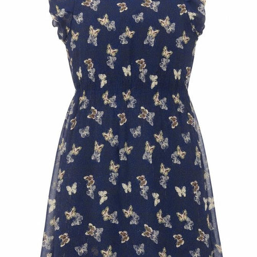 Yumi Womens Blue Geometric Polyester A-Line Size 12 Boat Neck Pullover - Butterfly Print