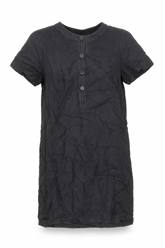 Front view of women’s black cotton shift, size L, round neck pullover