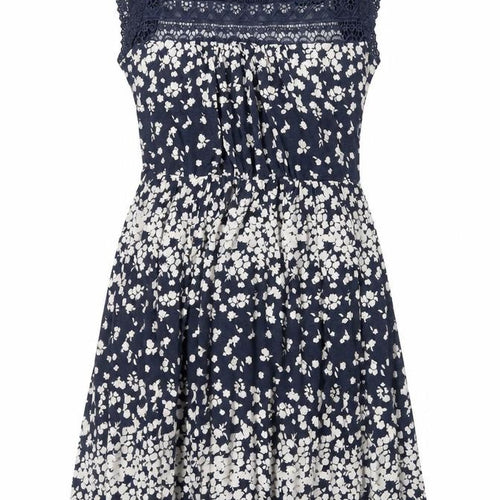 Oasis Womens Blue Floral Viscose A-Line Size M Boat Neck Pullover - Lace Trim