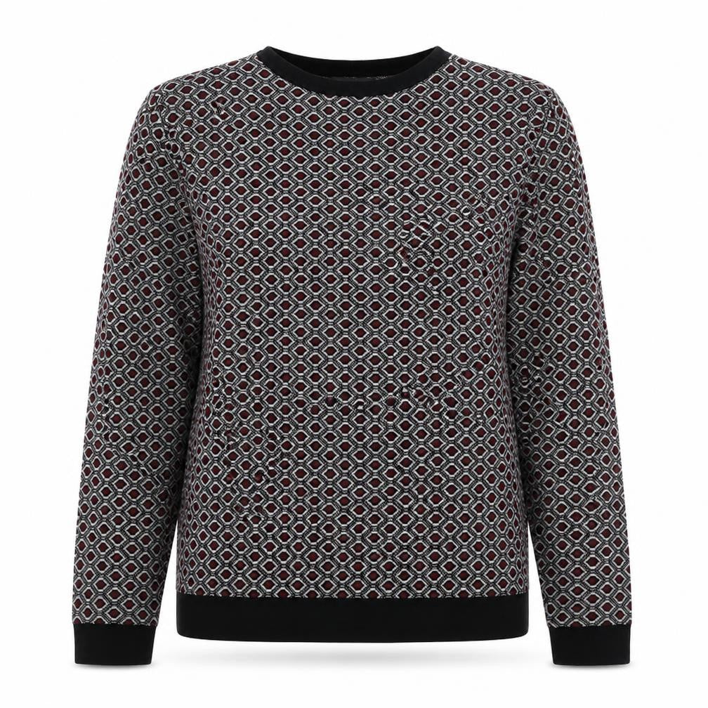 Front view of Papaya women’s multicoloured round neck geometric polyamide jumper, size UK 10