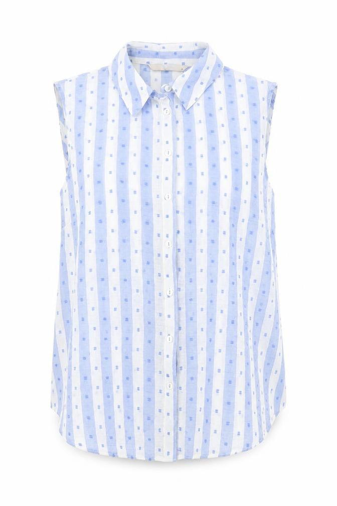 Tu Womens Blue Striped Polyester Basic Button-Up Size 10 Collared