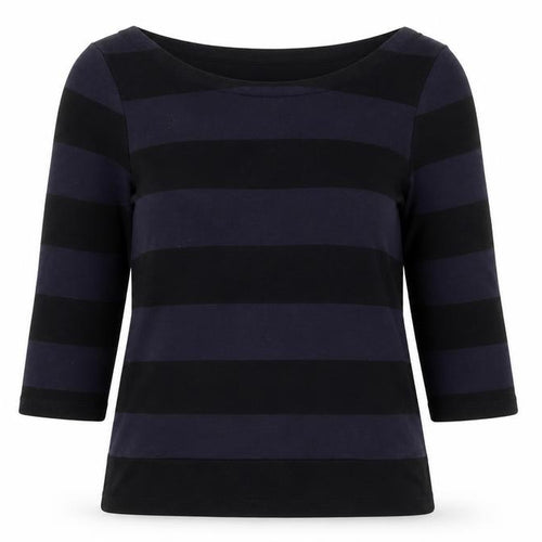 French Connection Womens Purple Striped Viscose Basic T-Shirt Size XS Boat Neck