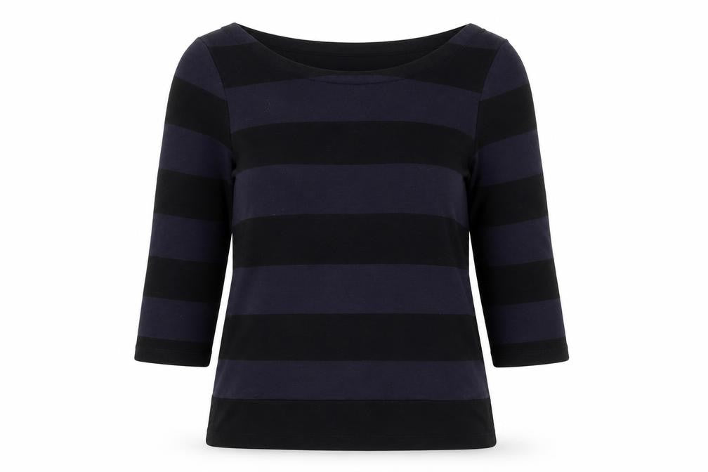 French Connection Womens Purple Striped Viscose Basic T-Shirt Size XS Boat Neck