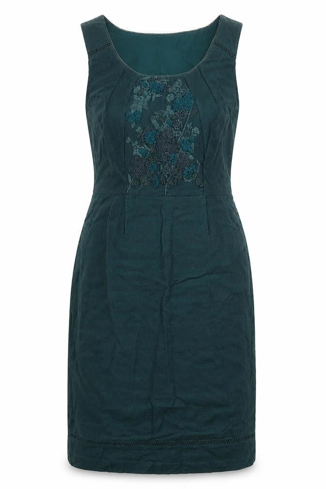 Front view of Per Una women’s green cotton sheath, size UK 12, scoop neck pullover