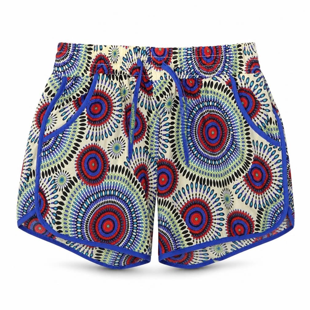 E&D Womens Multicoloured Geometric Polyester Bermuda Shorts Size M Regular Drawstring