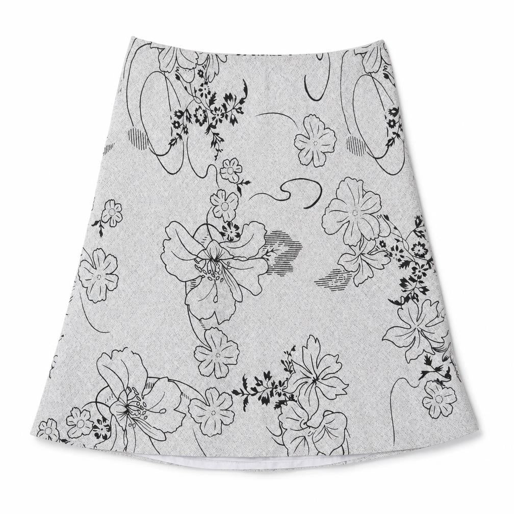 Front view of BM women’s grey geometric polyester a-line skirt, size UK 16