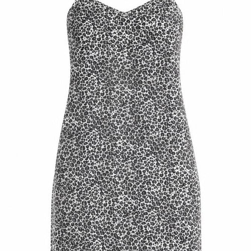 Boohoo Womens Black Animal Print Polyester Slip Dress Size 6 V-Neck Pullover