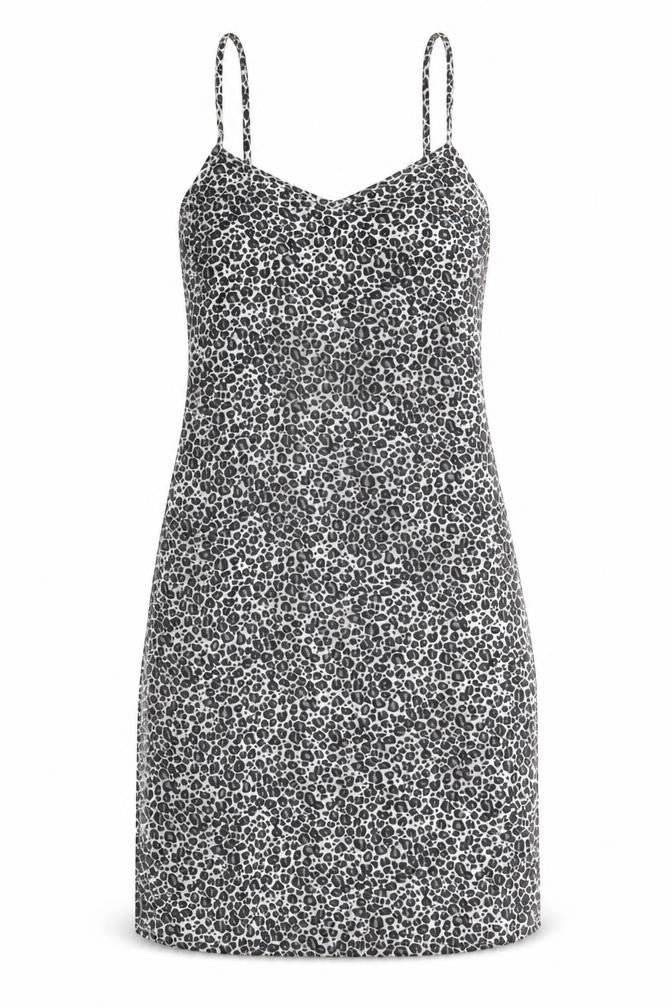 Boohoo Womens Black Animal Print Polyester Slip Dress Size 6 V-Neck Pullover