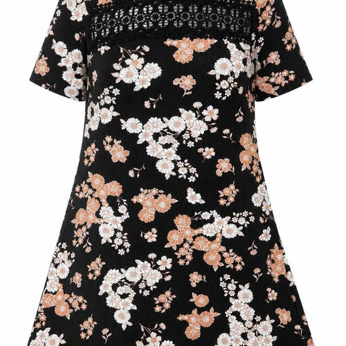 F&F Womens Black Floral Viscose A-Line Size 6 Round Neck Pullover