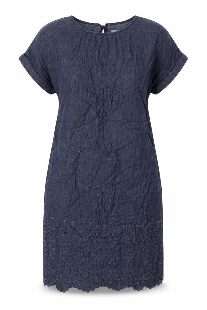 Next Womens Blue Cotton Shift Size 12 Round Neck Button
