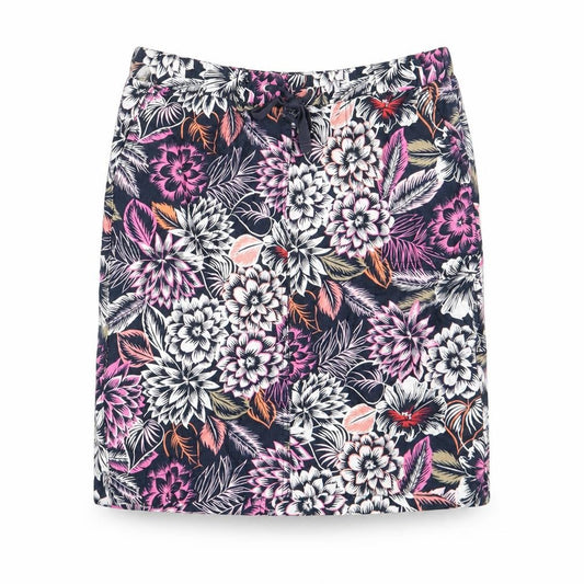 Front view of Marks & Spencer women’s multicoloured geometric polyester a-line skirt, size UK 10, drawstring