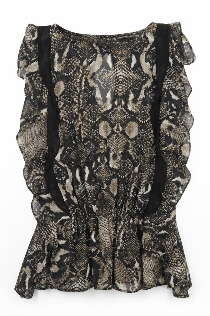 Limited Collection Womens Black Animal Print Polyester Basic Blouse Size 10 Boat Neck - Snake Skin Print