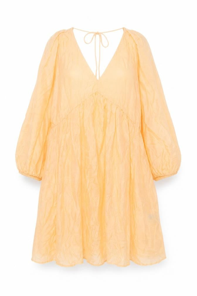 Front view of H&M women’s orange viscose a-line, size XS, v-neck tie