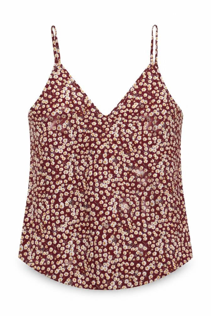 Front view of SHEIN women’s red floral polyester camisole blouse, size M, v-neck