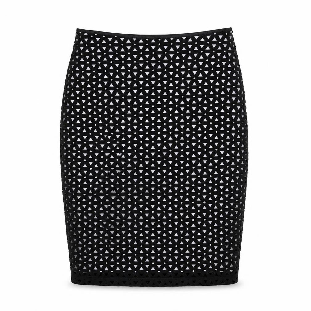 Roman Womens Black Geometric Polyester Straight & Pencil Skirt Size 10 Zip