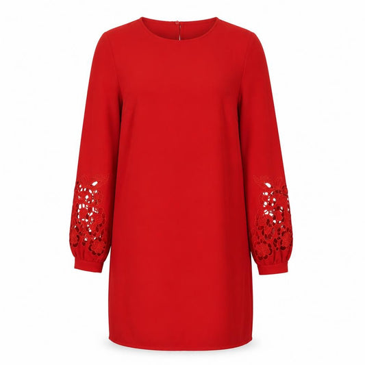 Front view of H&M women’s red polyester shift, size UK 6, round neck button