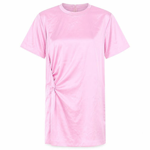Zara Womens Pink Polyester T-Shirt Dress Size M Crew Neck Zip - Twist Detail