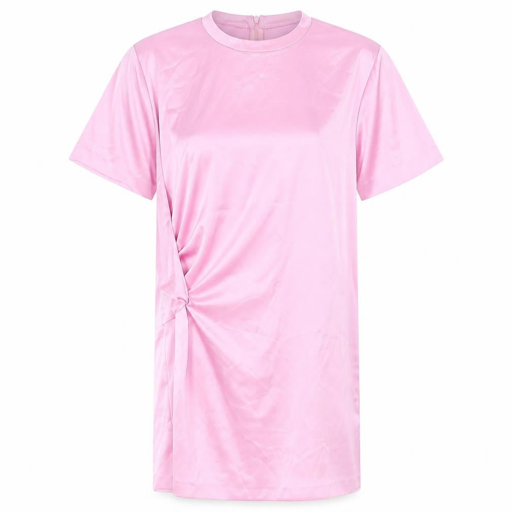 Zara Womens Pink Polyester T-Shirt Dress Size M Crew Neck Zip - Twist Detail