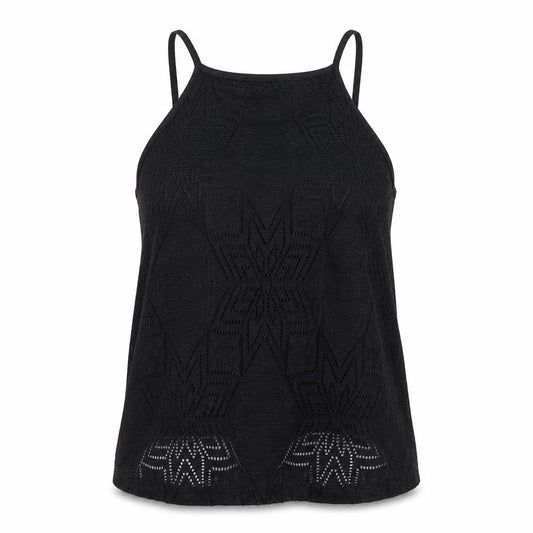 Front view of Primark women’s black geometric polyester basic tank, size UK 6, round neck