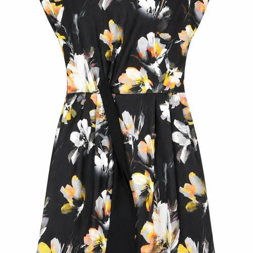Sabrina Diamanti Womens Black Floral Polyester A-Line Size M Boat Neck Pullover