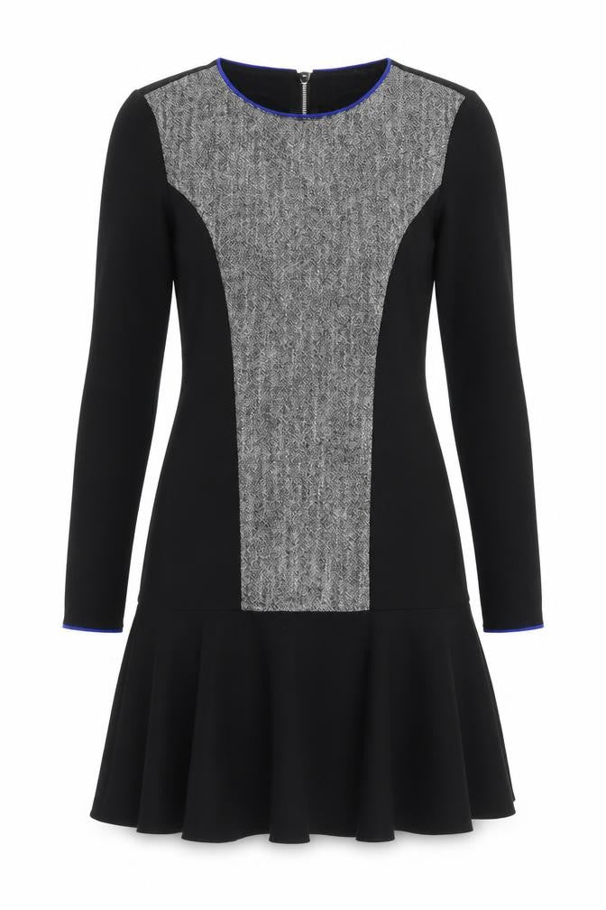 Front view of H&M women’s black polyester a-line, size UK 6, round neck zip