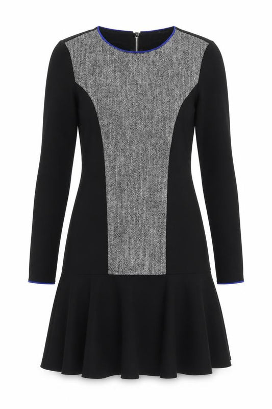 Front view of H&M women’s black polyester a-line, size UK 6, round neck zip