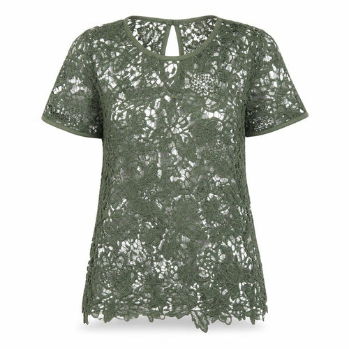 Rebellion Womens Green Floral Cotton Basic T-Shirt Size M Round Neck