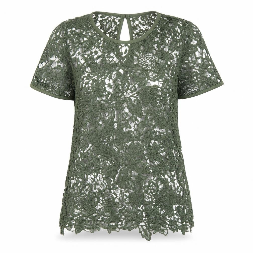 Rebellion Womens Green Floral Cotton Basic T-Shirt Size M Round Neck