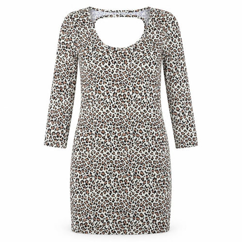 VERO MODA Womens Brown Animal Print Viscose Bodycon Size S Scoop Neck Pullover - Leopard print