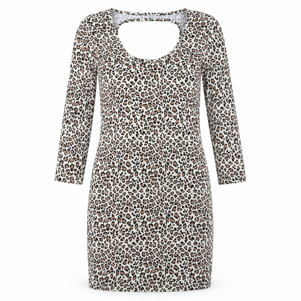 VERO MODA Womens Brown Animal Print Viscose Bodycon Size S Scoop Neck Pullover - Leopard print