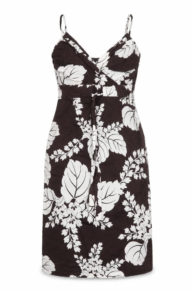 Warehouse Womens Brown Floral Cotton Slip Dress Size 10 V-Neck Zip