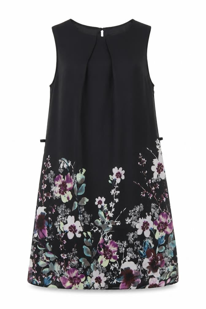Front view of Primark women’s black floral polyester shift, size UK 6, boat neck button