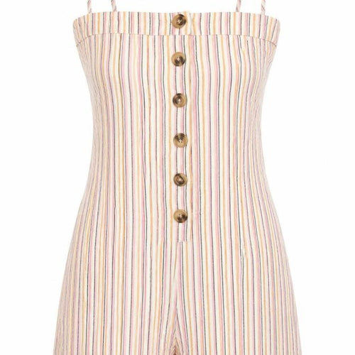 Topshop Womens Multicoloured Striped 100% Cotton Playsuit One-Piece Size 8 Button