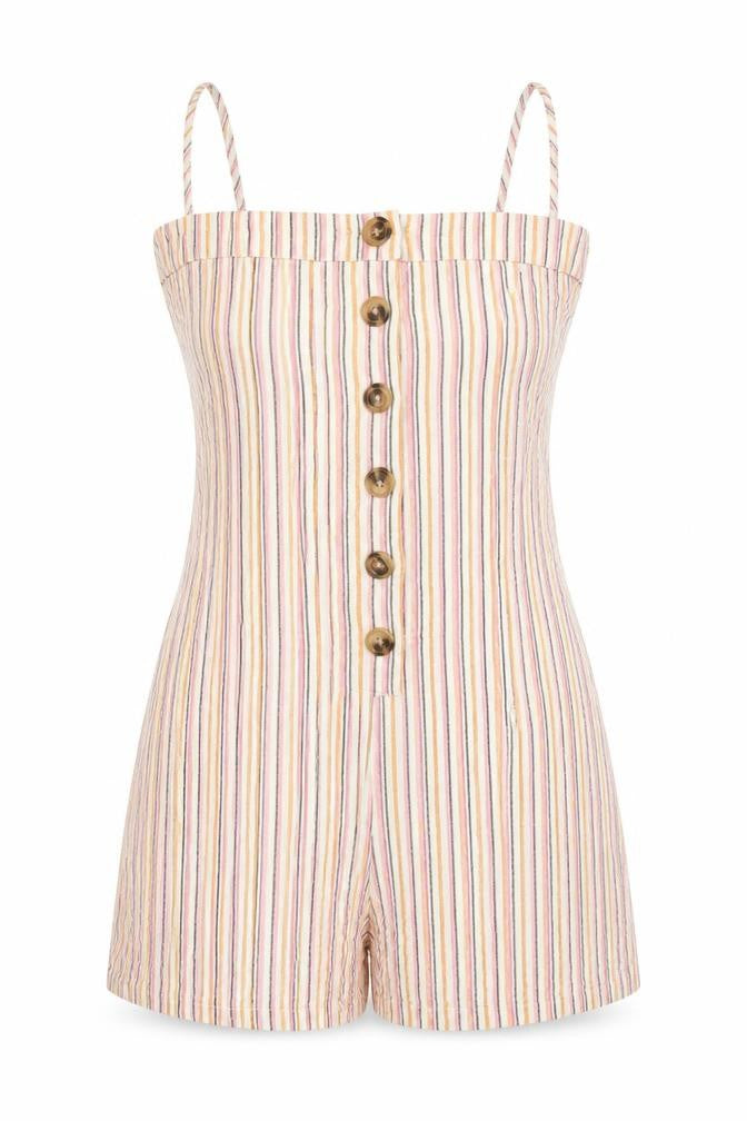 Topshop Womens Multicoloured Striped 100% Cotton Playsuit One-Piece Size 8 Button