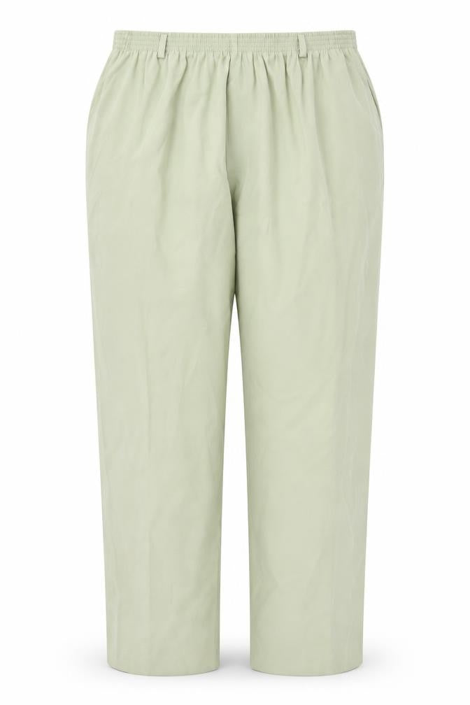 Front view of Alfred Dunner women’s green polyester trousers, size UK 36, in regular