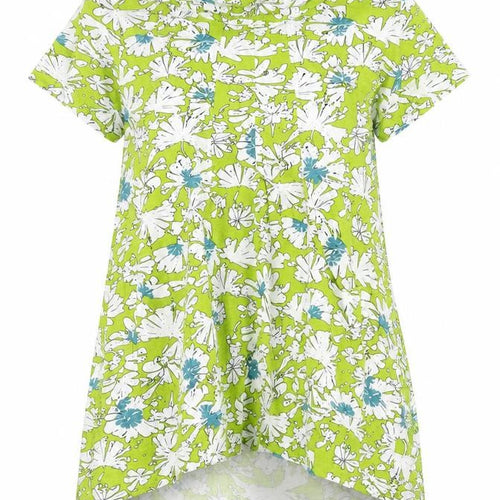 Tara Clothing Womens Green Floral 100% Cotton Tunic T-Shirt Size S Roll Neck