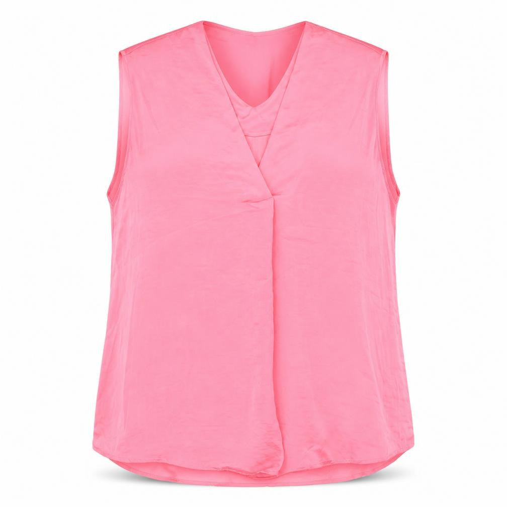 Front view of Marks & Spencer women’s pink polyester basic tank, size UK 14, v-neck