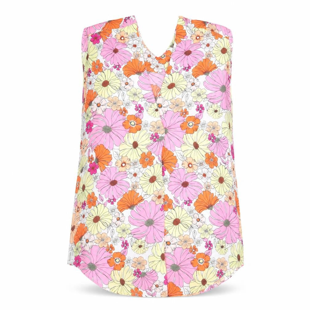 Front view of Marks & Spencer women’s multicoloured floral polyester basic tank, size UK 8, v-neck