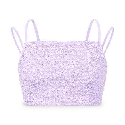 Front view of ASOS women’s purple 100% cotton cropped tank, size UK 14, square neck