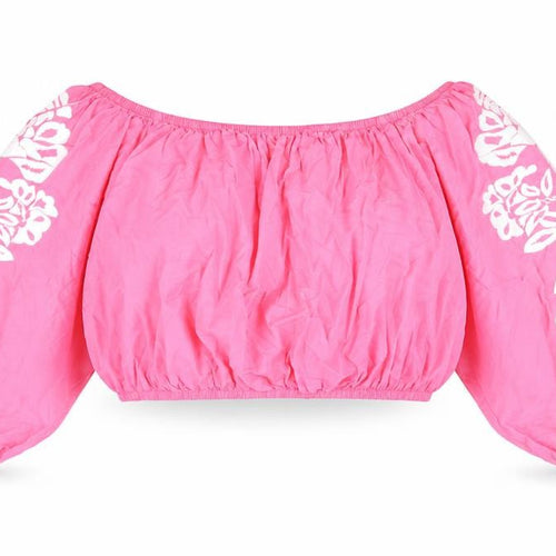 Marks and Spencer Womens Pink 100% Cotton Cropped Blouse Size 20 Boat Neck - Flower Detail