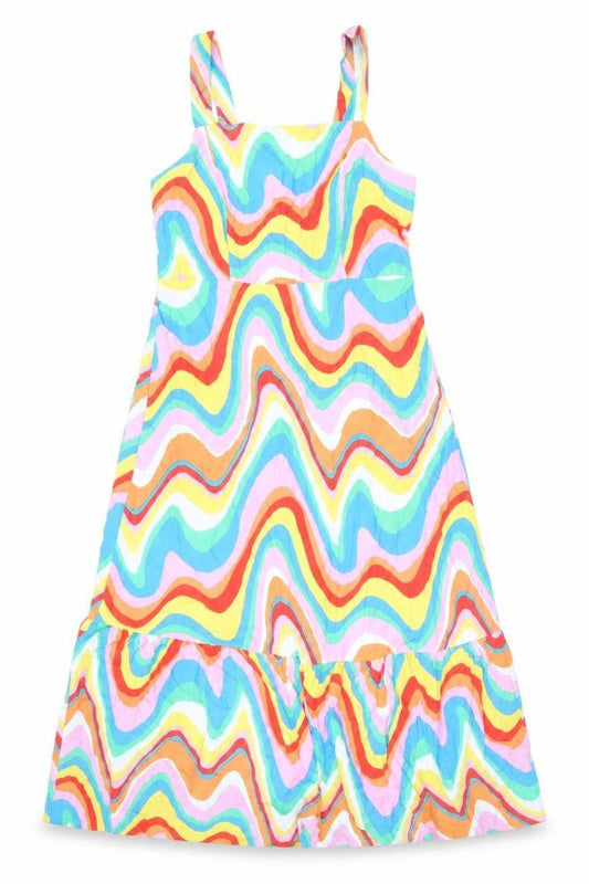 Front view of Papaya women’s multicoloured geometric viscose a-line, size UK 10, square neck pullover