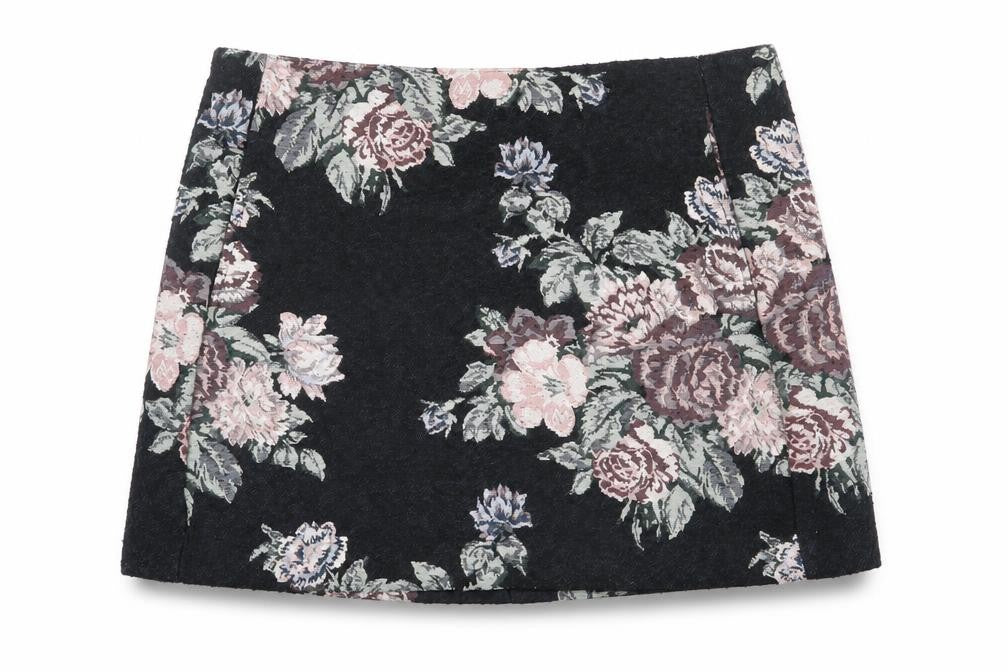 Pins & Needles Womens Black Floral Polyester A-Line Skirt Size S Zip