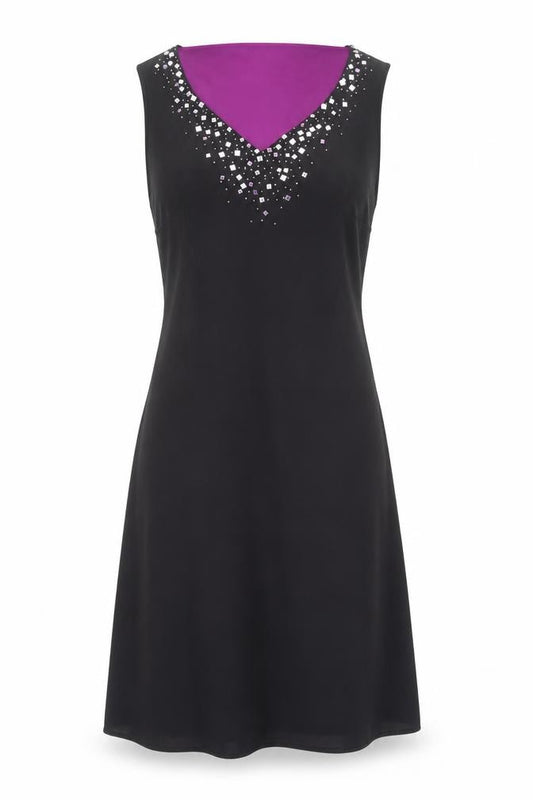 Front view of Debenhams women’s black polyester a-line, size UK 10, v-neck pullover - embellished neckline