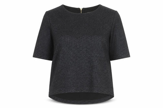 Front view of Atmosphere women’s black polyester basic t-shirt, size UK 10, round neck