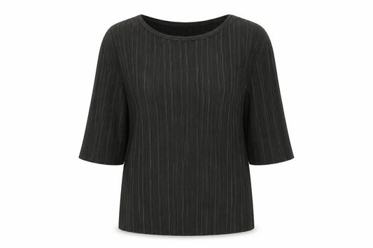 Front view of Atmosphere women’s green polyester basic t-shirt, size UK 6, round neck - plisse