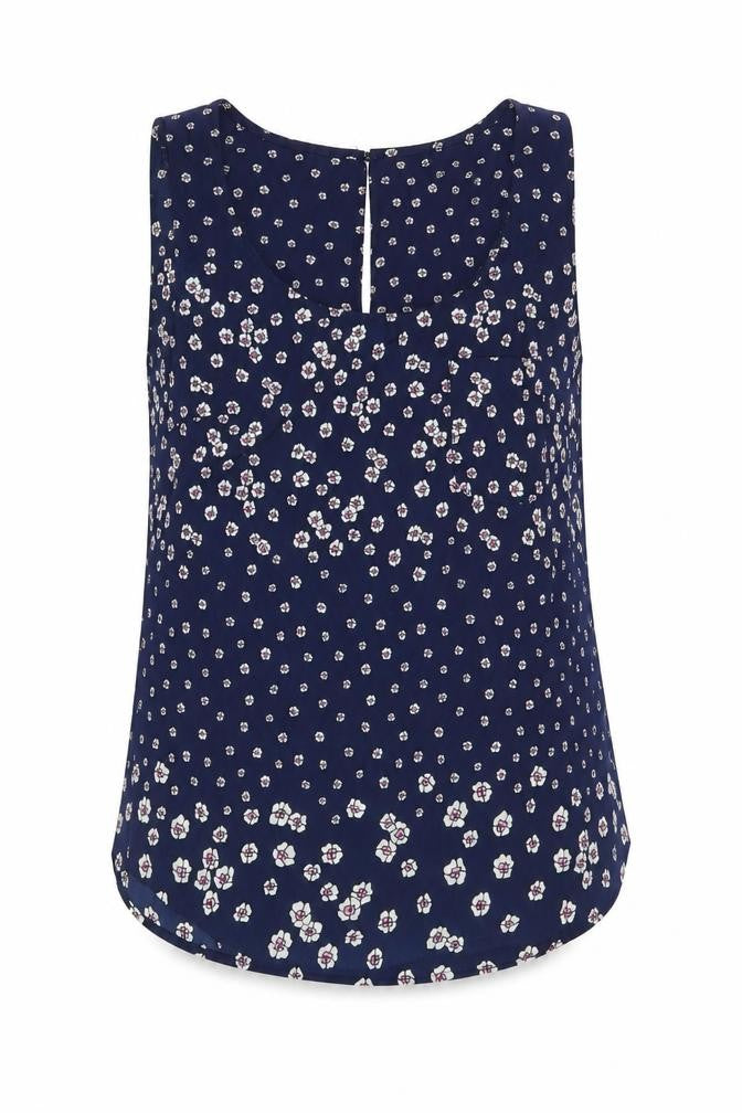 Oasis Womens Blue Floral Polyester Basic Tank Size 8 Scoop Neck