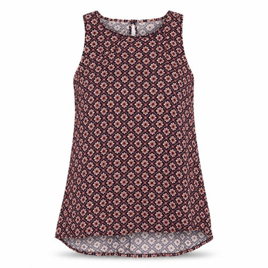 Front view of Papaya women’s multicoloured geometric viscose basic tank, size UK 8, round neck