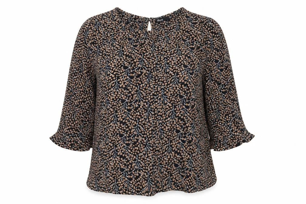 Front view of Your Face women’s multicoloured floral viscose basic blouse, size UK 8, scoop neck