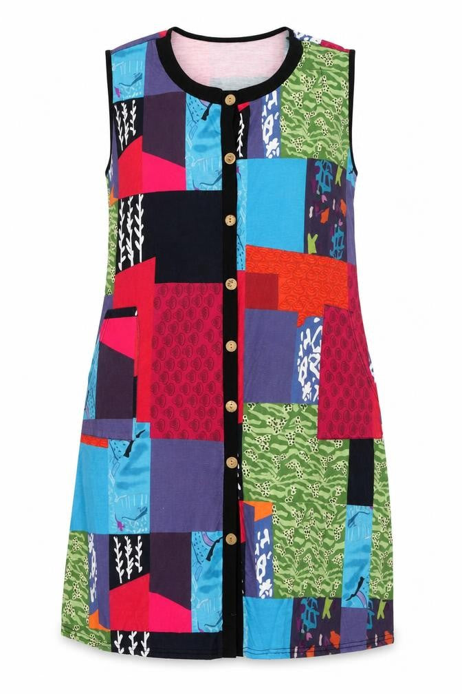 Womens Multicoloured Geometric Polyester Shift Size M Round Neck Button