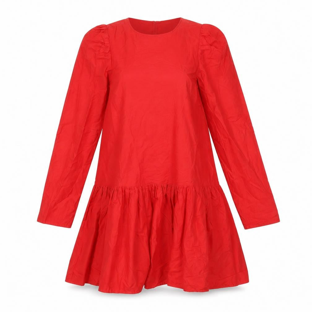 Front view of H&M women’s red cotton trapeze & swing, size UK 6, round neck button